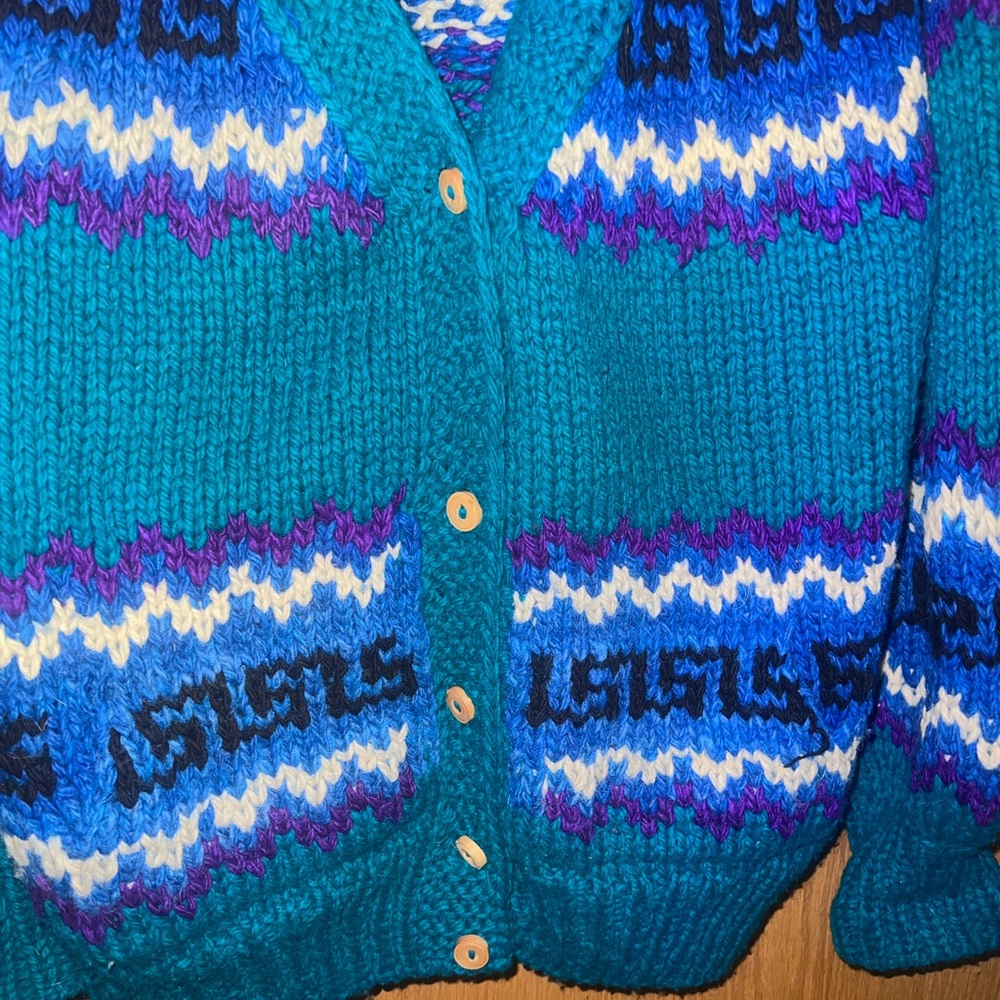 Aymara vintage teal and purple wool sweater - Picture 4 of 5